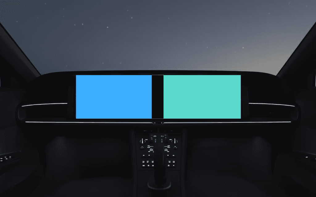 Skytron aircraft cockpit interior at night with dual touchscreen flight displays